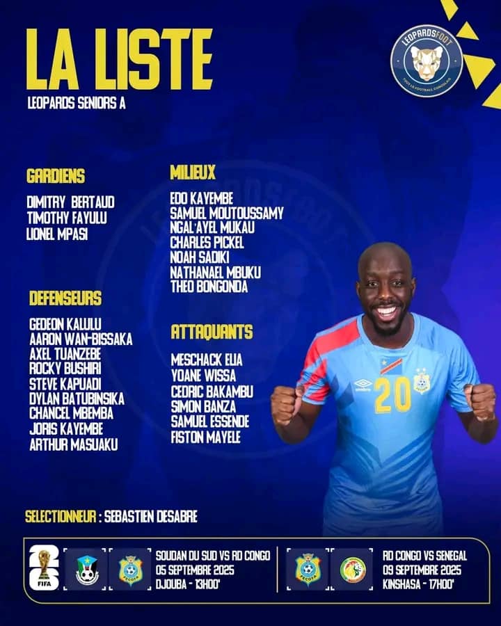 Éliminatoires de la Coupe du Monde 2026 : Sébastien Desabre dévoile la liste des&nbsp;Léopards